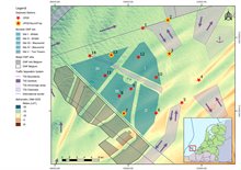 Ligging van de 14 meetstations in en rond windpark Borssele