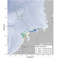 Figuur 1. Gefilterde locaties van de op de Waddenzee gezenderde bruinvissen. Driehoeken geven de zenderlocaties aan (bron: Wageningen Marine Research).